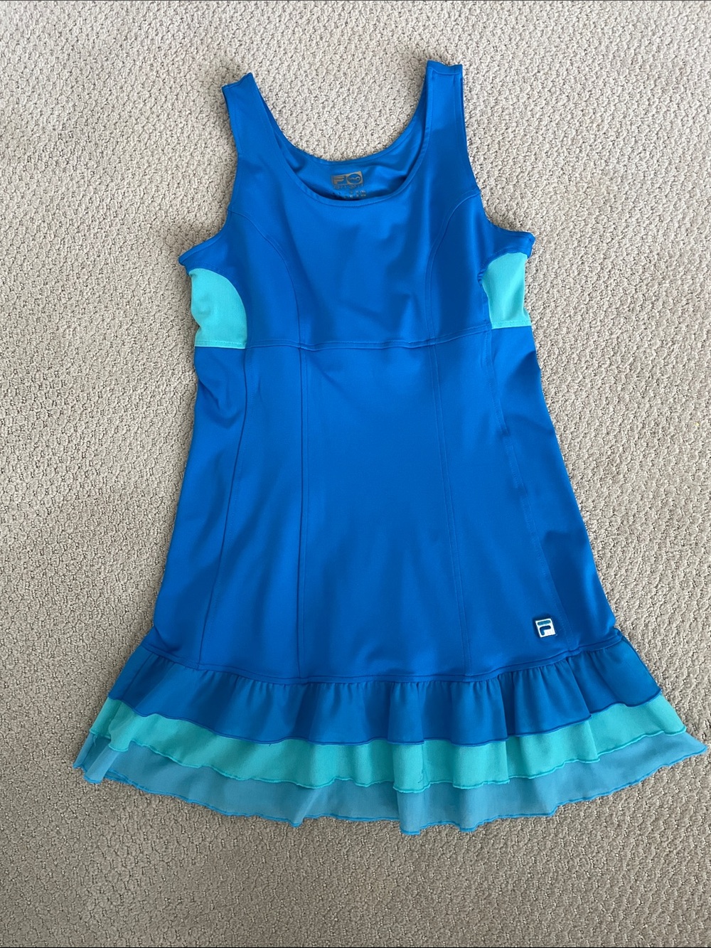 Fila 100 Anniversary Blue Tennis Pickleball Dress with Aqua Tiered Ruffle Hem